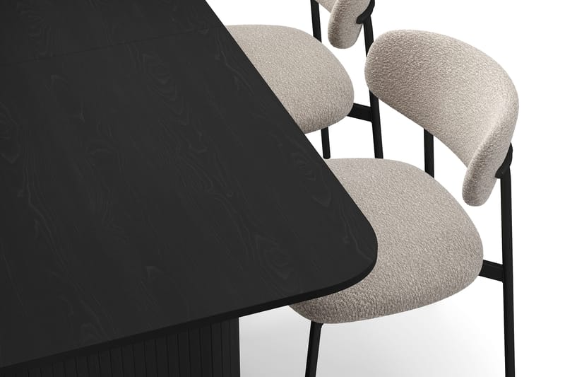 Kopparbo Spisebord 180-240 cm Uttrekkbart med 4 Lucy Spisestoler - Svart / Greige Bouclé / Metallben Svart - Møbler - Bord - Spisegrupper