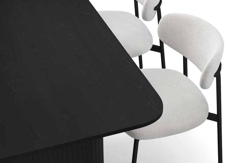Kopparbo Spisebord 180-240 cm Uttrekkbart med 4 Lucy Spisestoler - Svart / Hvit Bouclé / Metallben Svart - Møbler - Bord - Spisegrupper
