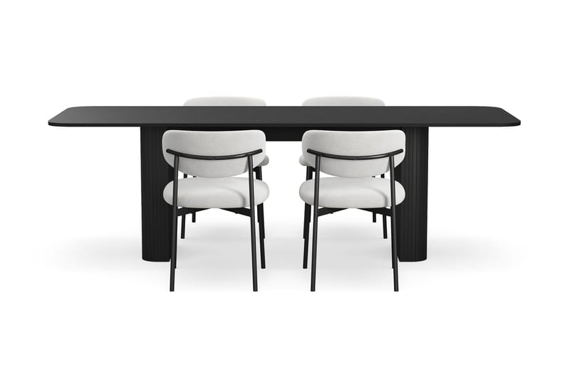 Kopparbo Spisebord 180-240 cm Uttrekkbart med 4 Lucy Spisestoler - Svart / Hvit Bouclé / Metallben Svart - Møbler - Bord - Spisegrupper