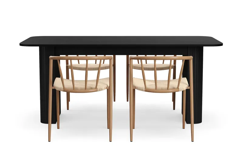 Kopparbo Spisebord 180-240 cm Uttrekkbart med 4 Winston Spisestoler - Svart / Beige / Metallben Eik - Møbler - Bord - Spisegrupper