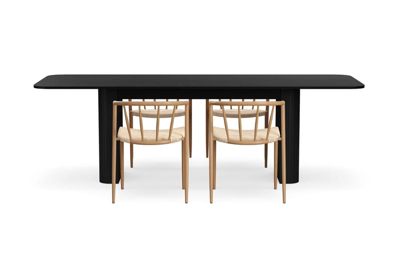 Kopparbo Spisebord 180-240 cm Uttrekkbart med 4 Winston Spisestoler - Svart / Beige / Metallben Eik - Møbler - Bord - Spisegrupper