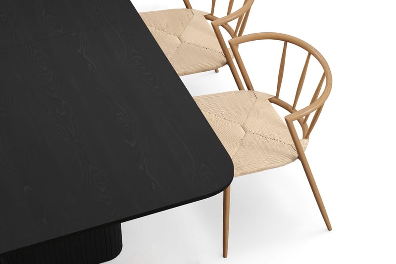 Kopparbo Spisebord 180-240 cm Uttrekkbart med 4 Winston Spisestoler - Svart / Beige / Metallben Eik - Møbler - Bord - Spisegrupper