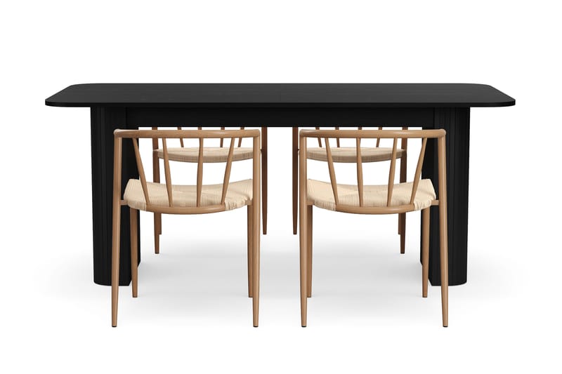 Kopparbo Spisebord 180-240 cm Uttrekkbart med 4 Winston Spisestoler - Svart / Beige / Metallben Eik - Møbler - Bord - Spisegrupper