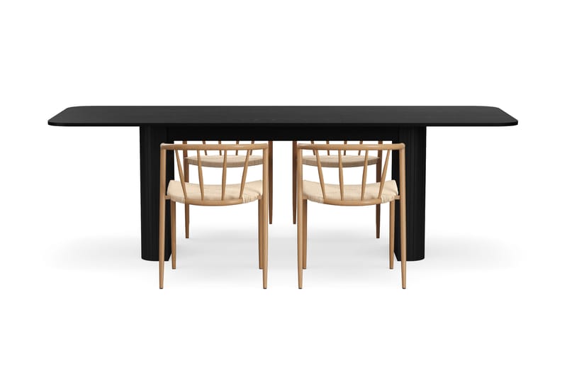 Kopparbo Spisebord 180-240 cm Uttrekkbart med 4 Winston Spisestoler - Svart / Beige / Metallben Eik - Møbler - Bord - Spisegrupper