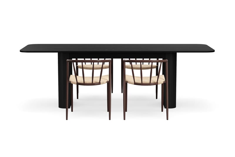 Kopparbo Spisebord 180-240 cm Uttrekkbart med 4 Winston Spisestoler - Svart / Beige / Metallben Røkt eik - Møbler - Bord - Spisegrupper