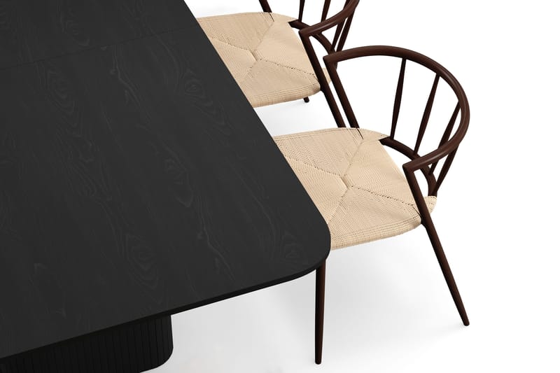 Kopparbo Spisebord 180-240 cm Uttrekkbart med 4 Winston Spisestoler - Svart / Beige / Metallben Røkt eik - Møbler - Bord - Spisegrupper