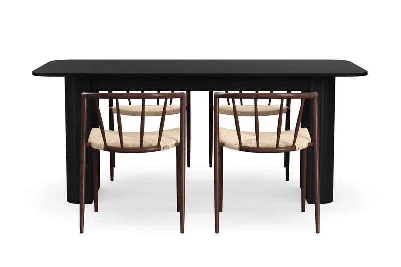 Kopparbo Spisebord 180-240 cm Uttrekkbart med 4 Winston Spisestoler - Svart / Beige / Metallben Røkt eik - Møbler - Bord - Spisegrupper