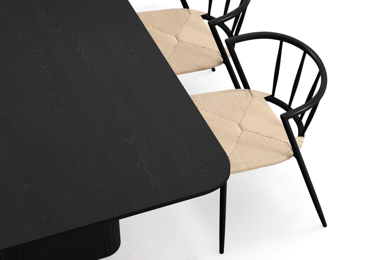 Kopparbo Spisebord 180-240 cm Uttrekkbart med 4 Winston Spisestoler - Svart / Beige / Metallben Svart - Møbler - Bord - Spisegrupper