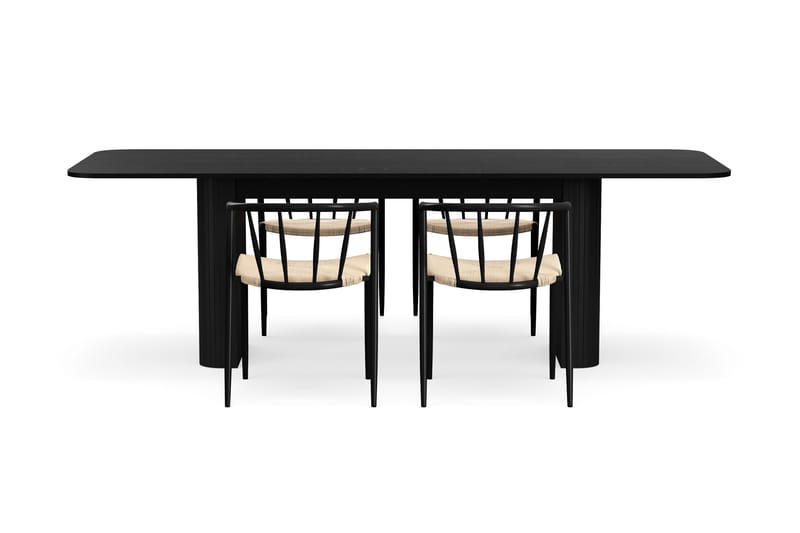 Kopparbo Spisebord 180-240 cm Uttrekkbart med 4 Winston Spisestoler - Svart / Beige / Metallben Svart - Møbler - Bord - Spisegrupper