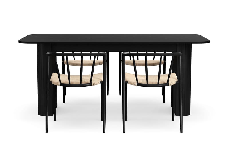 Kopparbo Spisebord 180-240 cm Uttrekkbart med 4 Winston Spisestoler - Svart / Beige / Metallben Svart - Møbler - Bord - Spisegrupper