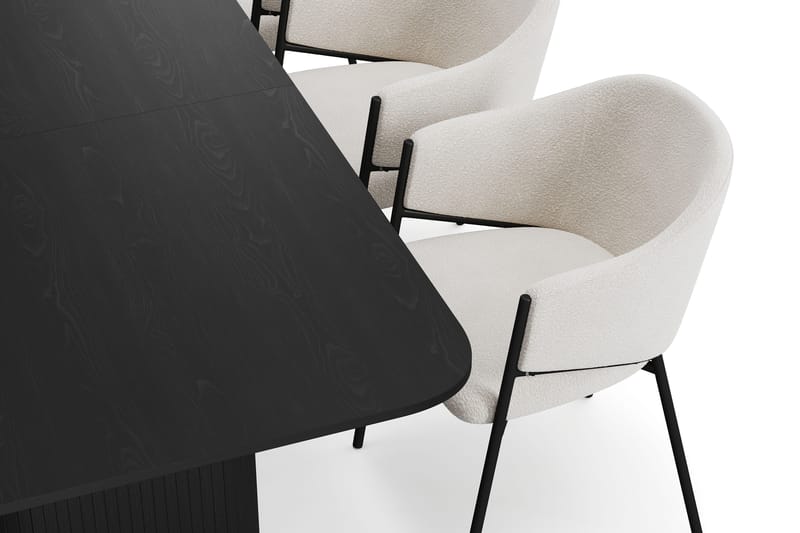 Kopparbo Spisebord 180-240 cm Uttrekkbart med 6 Filip Spisestoler - Svart / Hvit Bouclé - Møbler - Bord - Spisegrupper