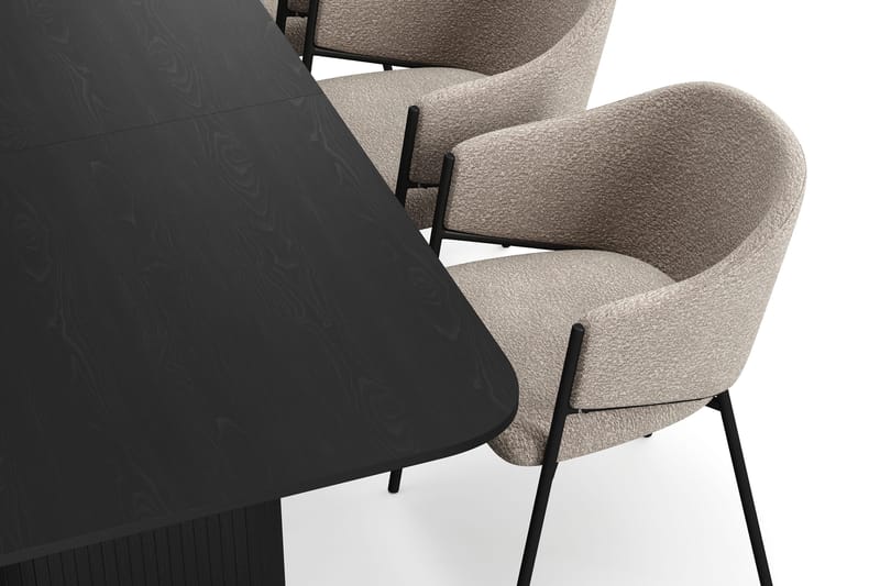Kopparbo Spisebord 180-240 cm Uttrekkbart med 6 Filip Spisestoler - Svart / Taupe Bouclé - Møbler - Bord - Spisegrupper