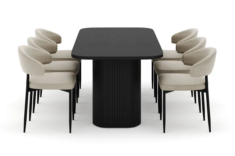 Kopparbo Spisebord 180-240 cm Uttrekkbart med 6 Sawako Stoler - Hvit - Møbler - Bord - Spisegrupper