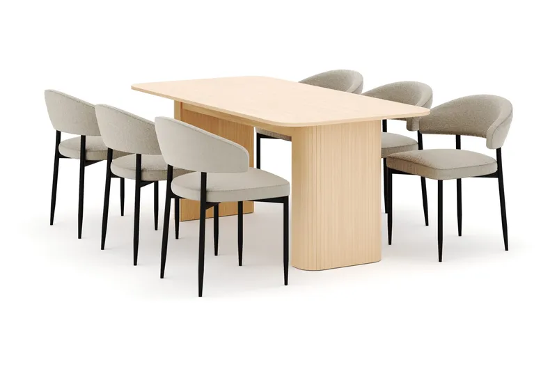 Kopparbo Spisebord 180-240 cm Uttrekkbart med 6 Sawako Stoler, Hvit