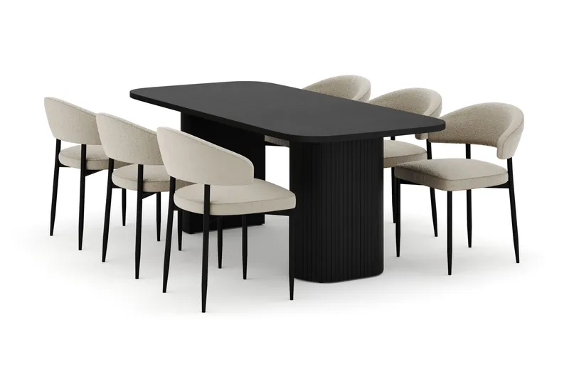 Kopparbo Spisebord 180-240 cm Uttrekkbart med 6 Sawako Stoler - Hvit - Møbler - Bord - Spisegrupper