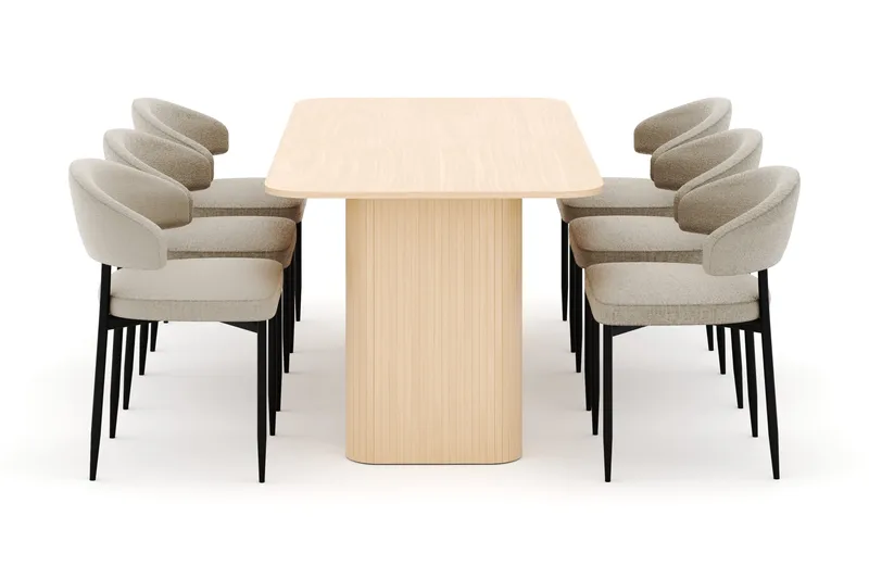 Kopparbo Spisebord 180-240 cm Uttrekkbart med 6 Sawako Stoler - Hvit - Møbler - Bord - Spisegrupper