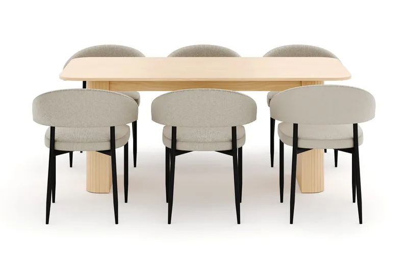 Kopparbo Spisebord 180-240 cm Uttrekkbart med 6 Sawako Stoler - Hvit - Møbler - Bord - Spisegrupper