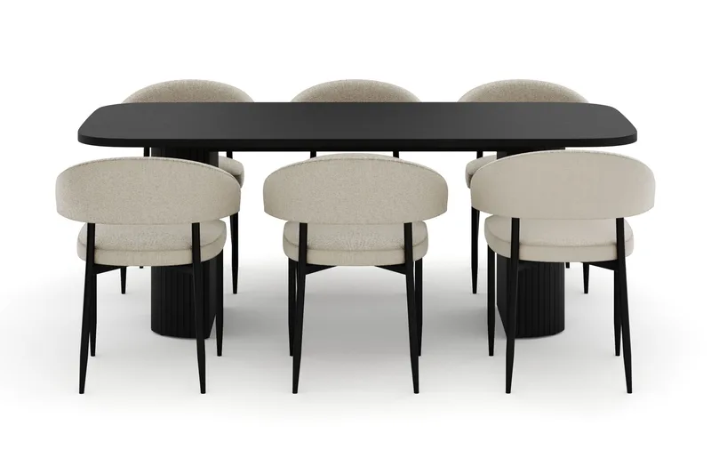 Kopparbo Spisebord 180-240 cm Uttrekkbart med 6 Sawako Stoler - Hvit - Møbler - Bord - Spisegrupper