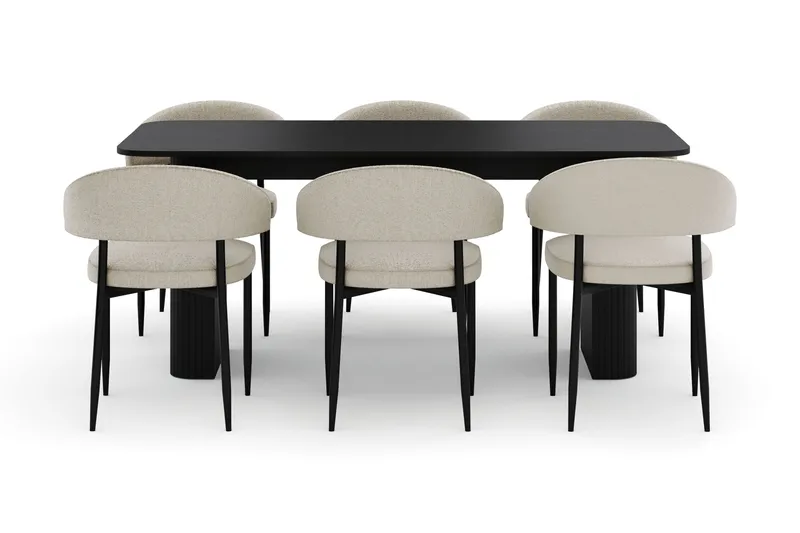 Kopparbo Spisebord 180-240 cm Uttrekkbart med 6 Sawako Stoler - Svart - Møbler - Bord - Spisegrupper