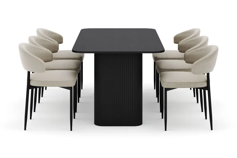 Kopparbo Spisebord 180-240 cm Uttrekkbart med 6 Sawako Stoler - Svart - Møbler - Bord - Spisegrupper