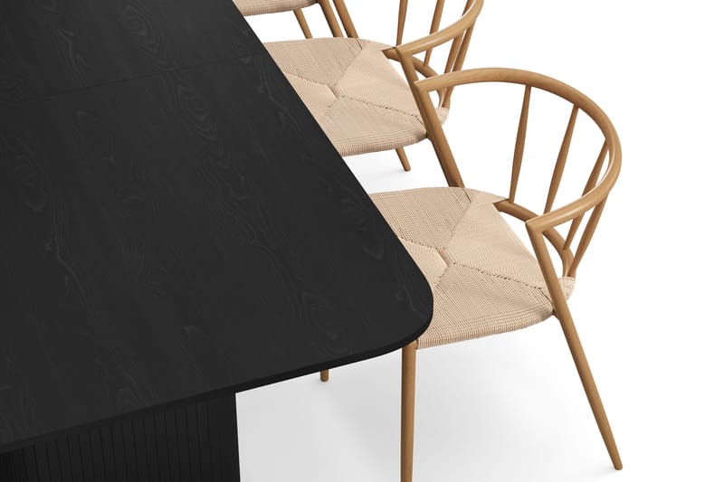 Kopparbo Spisebord 180-240 cm Uttrekkbart med 6 Winston Spisestoler - Svart / Beige / Metallben Eik - Møbler - Bord - Spisegrupper