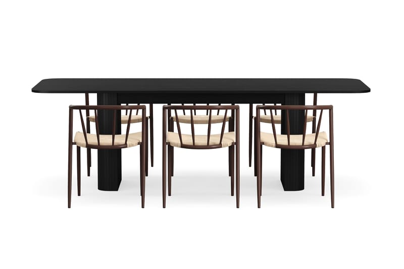 Kopparbo Spisebord 180-240 cm Uttrekkbart med 6 Winston Spisestoler - Svart / Beige / Metallben Røkt eik - Møbler - Bord - Spisegrupper