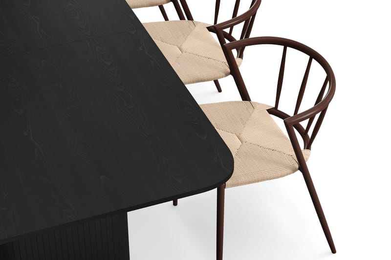 Kopparbo Spisebord 180-240 cm Uttrekkbart med 6 Winston Spisestoler - Svart / Beige / Metallben Røkt eik - Møbler - Bord - Spisegrupper