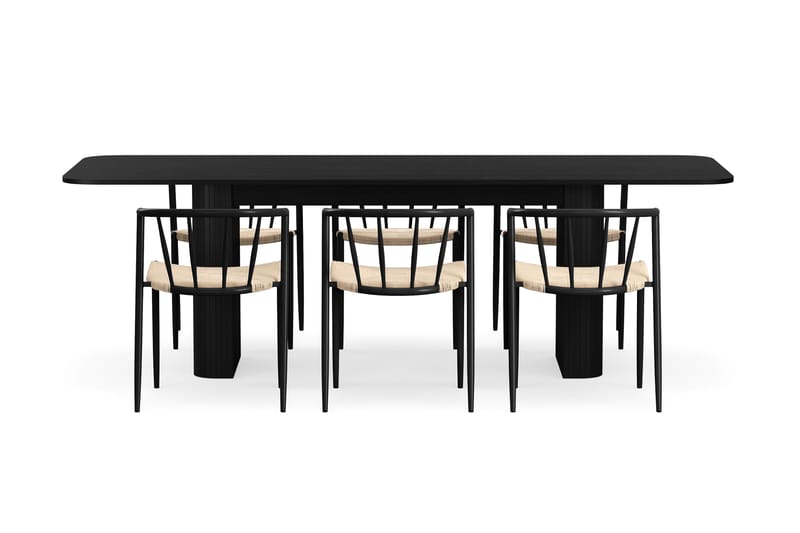 Kopparbo Spisebord 180-240 cm Uttrekkbart med 6 Winston Spisestoler - Svart / Beige / Metallben Svart - Møbler - Bord - Spisegrupper