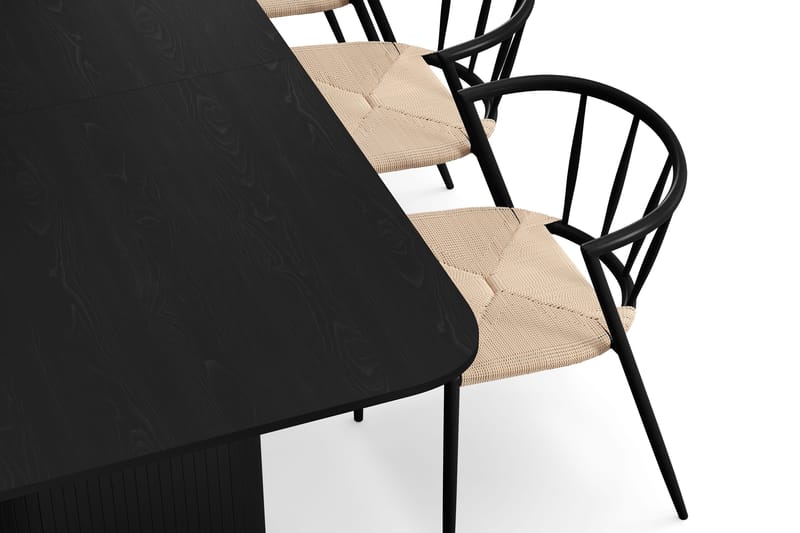 Kopparbo Spisebord 180-240 cm Uttrekkbart med 6 Winston Spisestoler - Svart / Beige / Metallben Svart - Møbler - Bord - Spisegrupper