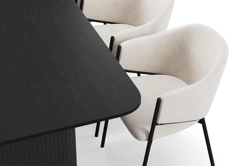 Kopparbo Spisebord 200-260 cm Uttrekkbart med 6 Filip Spisestoler - Svart / Hvit Bouclé - Møbler - Bord - Spisegrupper