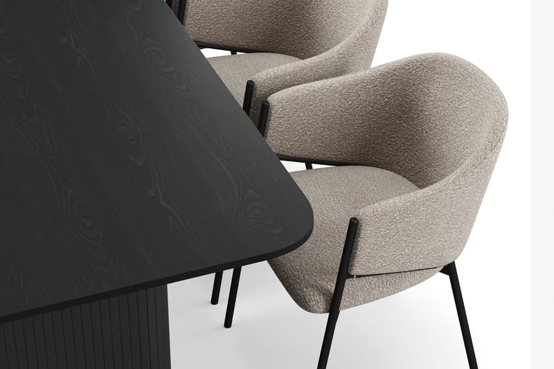 Kopparbo Spisebord 200-260 cm Uttrekkbart med 6 Filip Spisestoler - Svart / Taupe Bouclé - Møbler - Bord - Spisegrupper