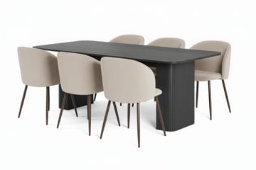 Kopparbo Spisebord 200-260 cm Uttrekkbart med 6 Greya Spisestoler med armlener - Svartbeiset eik - Møbler - Bord - Spisegrupper
