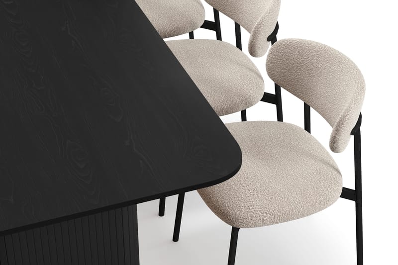 Kopparbo Spisebord 200-260 cm Uttrekkbart med 6 Lucy Spisestoler - Svart / Greige Bouclé / Metallben Svart - Møbler - Bord - Spisegrupper