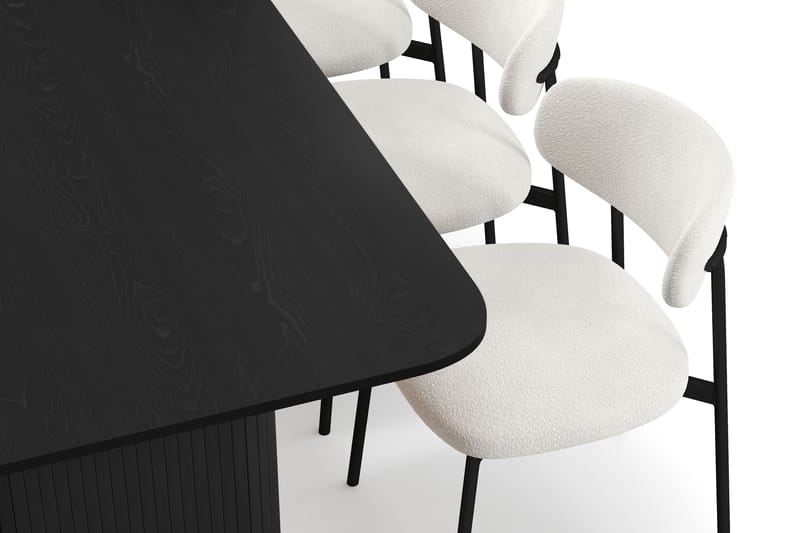 Kopparbo Spisebord 200-260 cm Uttrekkbart med 6 Lucy Spisestoler - Svart / Hvit Bouclé / Metallben Svart - Møbler - Bord - Spisegrupper