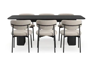 Kopparbo Spisebord 200-260 cm Uttrekkbart med 6 Lucy Spisestoler - Svartbeiset eik - Møbler - Bord - Spisegrupper