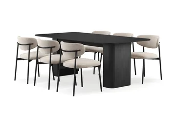 Kopparbo Spisebord 200-260 cm Uttrekkbart med 6 Lucy Spisestoler - Svartbeiset eik - Møbler - Bord - Spisegrupper