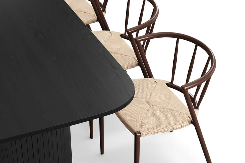 Kopparbo Spisebord 200-260 cm Uttrekkbart med 6 Winston Spisestoler - Svart / Beige / Metallben Røkt eik - Møbler - Bord - Spisegrupper