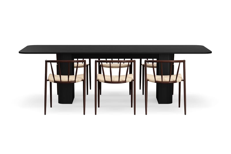 Kopparbo Spisebord 200-260 cm Uttrekkbart med 6 Winston Spisestoler - Svart / Beige / Metallben Røkt eik - Møbler - Bord - Spisegrupper