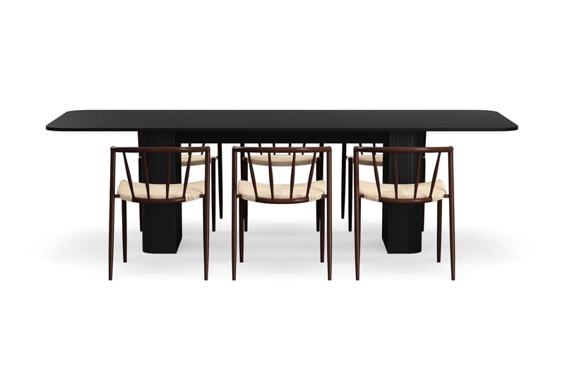 Kopparbo Spisebord 200-260 cm Uttrekkbart med 6 Winston Spisestoler - Svart / Beige / Metallben Røkt eik - Møbler - Bord - Spisegrupper