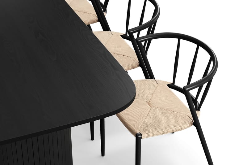Kopparbo Spisebord 200-260 cm Uttrekkbart med 6 Winston Spisestoler - Svart / Beige / Metallben Svart - Møbler - Bord - Spisegrupper