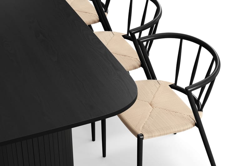 Kopparbo Spisebord 200-260 cm Uttrekkbart med 6 Winston Spisestoler - Svart / Beige / Metallben Svart - Møbler - Bord - Spisegrupper