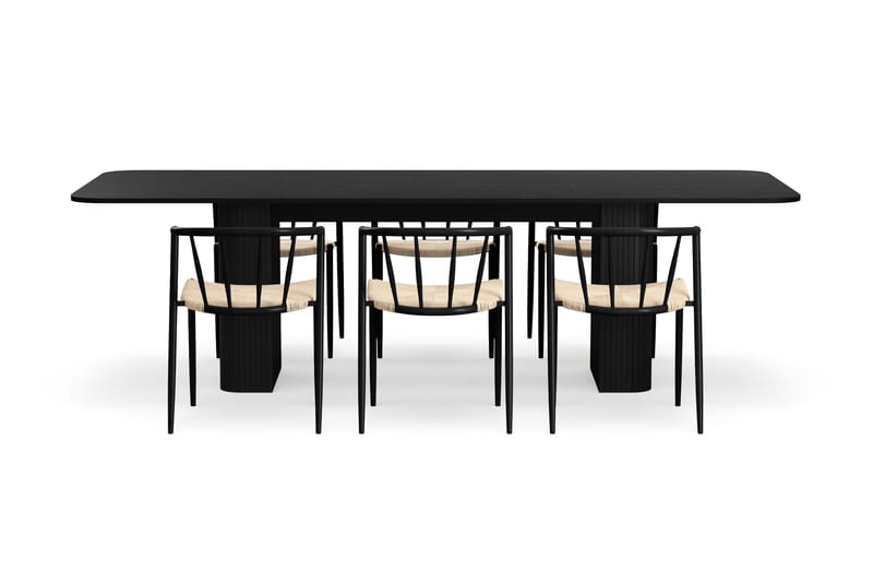 Kopparbo Spisebord 200-260 cm Uttrekkbart med 6 Winston Spisestoler - Svart / Beige / Metallben Svart - Møbler - Bord - Spisegrupper