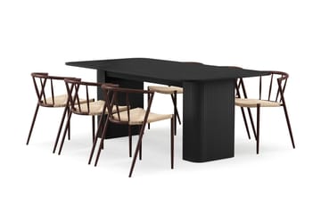 Kopparbo Spisebord 200-260 cm Uttrekkbart med 6 Winston Spisestoler - Svartbeiset eik - Møbler - Bord - Spisegrupper