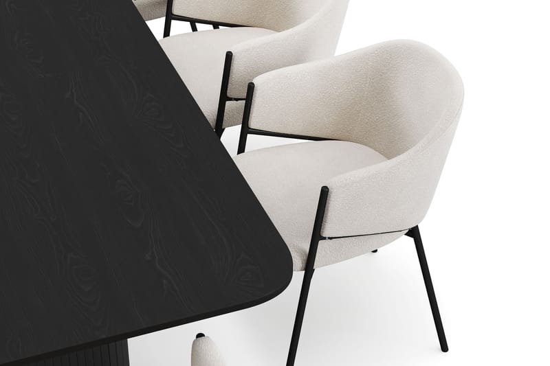 Kopparbo Spisebord 200-260 cm Uttrekkbart med 8 Filip Spisestoler - Svart / Hvit Bouclé - Møbler - Bord - Spisegrupper