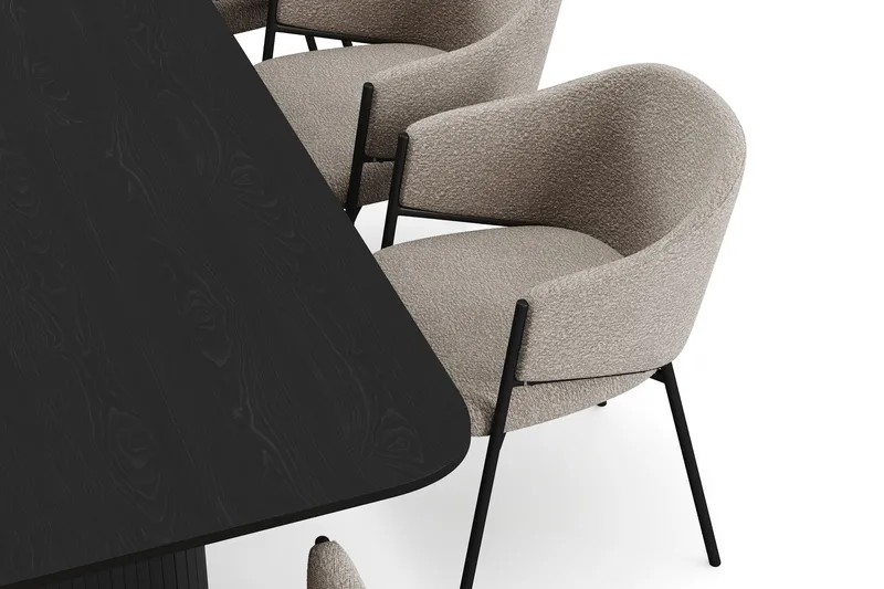 Kopparbo Spisebord 200-260 cm Uttrekkbart med 8 Filip Spisestoler - Svart / Taupe Bouclé - Møbler - Bord - Spisegrupper