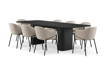 Kopparbo Spisebord 200-260 cm Uttrekkbart med 8 Filip Spisestoler - Svartbeiset eik - Møbler - Bord - Spisegrupper