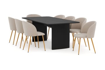 Kopparbo Spisebord 200-260 cm Uttrekkbart med 8 Greya Spisestoler med armlener - Svartbeiset eik - Møbler - Bord - Spisegrupper