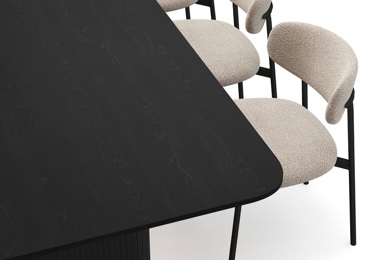 Kopparbo Spisebord 200-260 cm Uttrekkbart med 8 Lucy Spisestoler - Svart / Greige Bouclé / Metallben Svart - Møbler - Bord - Spisegrupper
