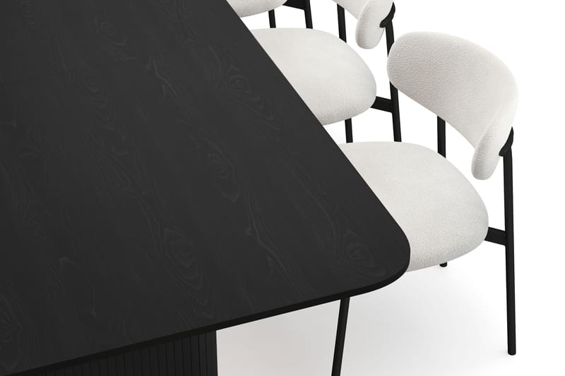Kopparbo Spisebord 200-260 cm Uttrekkbart med 8 Lucy Spisestoler - Svart / Hvit Bouclé / Metallben Svart - Møbler - Bord - Spisegrupper