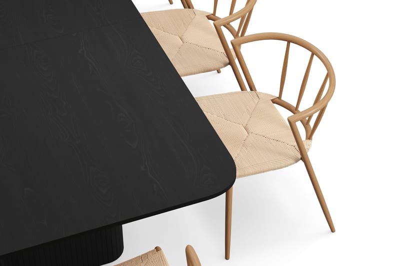 Kopparbo Spisebord 200-260 cm Uttrekkbart med 8 Winston Spisestoler - Svart / Beige / Metallben Eik - Møbler - Bord - Spisegrupper